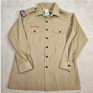 Vintage Boy Scouts of America Youth Uniform Shirt with US Flag Patch Sz Youth XL